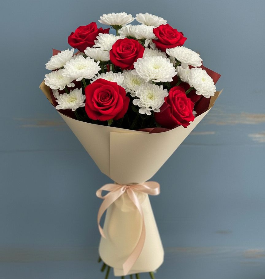 Букет цветов из: Розы и Хризантемы в Бакчаре