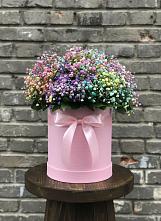 Цветочная композиция из Гипсофила и Розы в шляпной коробке в Бакчаре