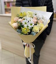 Букет цветов из:  Альстромерии, Розы и Хризантемы в Бакчаре
