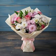 Букет цветов из:  Хризантемы, Альстромерии и Розы #REPLACE_PRED# Бакчаре