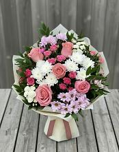 Букет цветов из:  Альстромерии, Гвоздики, Розы и Хризантемы в Бакчаре