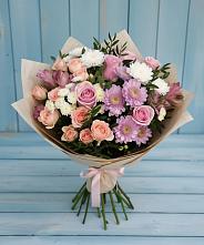 Букет цветов из:  Хризантемы, Розы и Альстромерии в Бакчаре