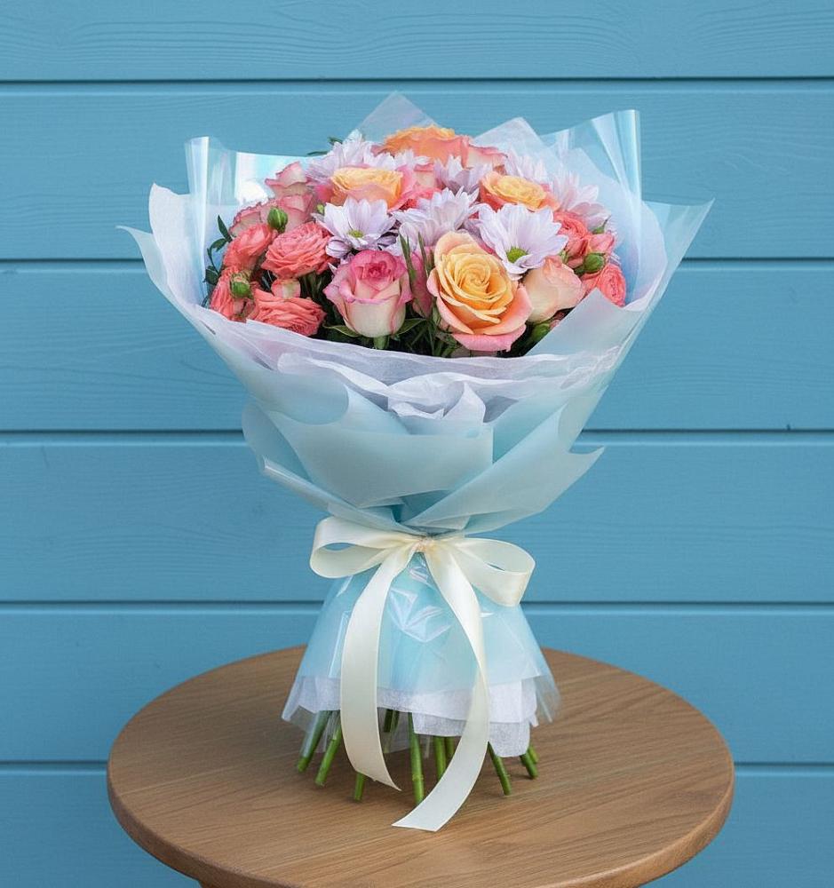 Букет цветов из: Хризантемы и Розы в Бакчаре