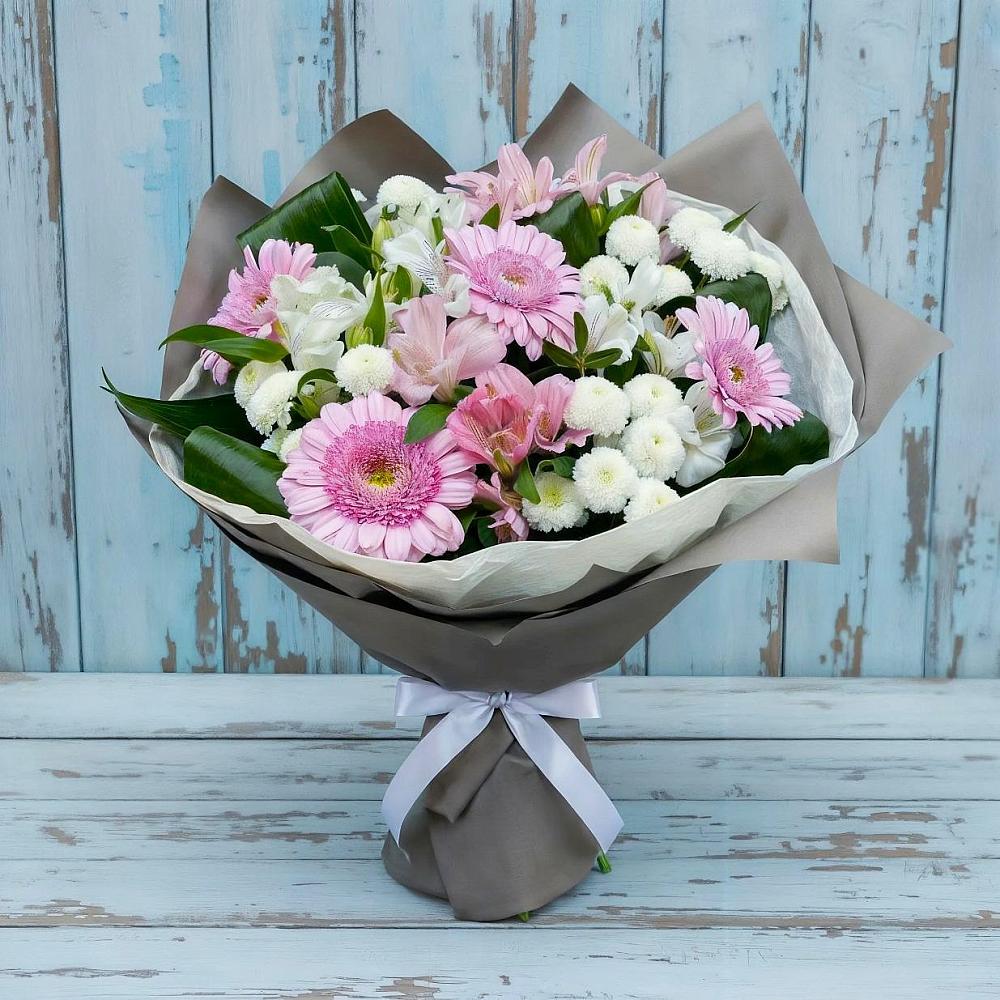 Букет цветов из: Герберы, Альстромерии и Хризантемы в Бакчаре