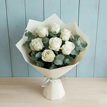 Букет Белые розы в Эвкалипте #REPLACE_PRED# Бакчаре
