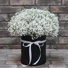 Цветочная композиция из Гипсофила в шляпной коробке в Бакчаре
